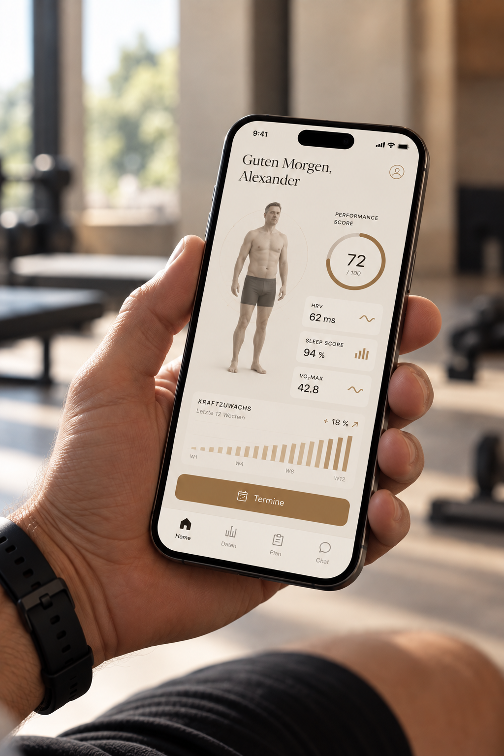 Healonic App mit Fortschrittswerten, Terminvereinbarung und Chat
